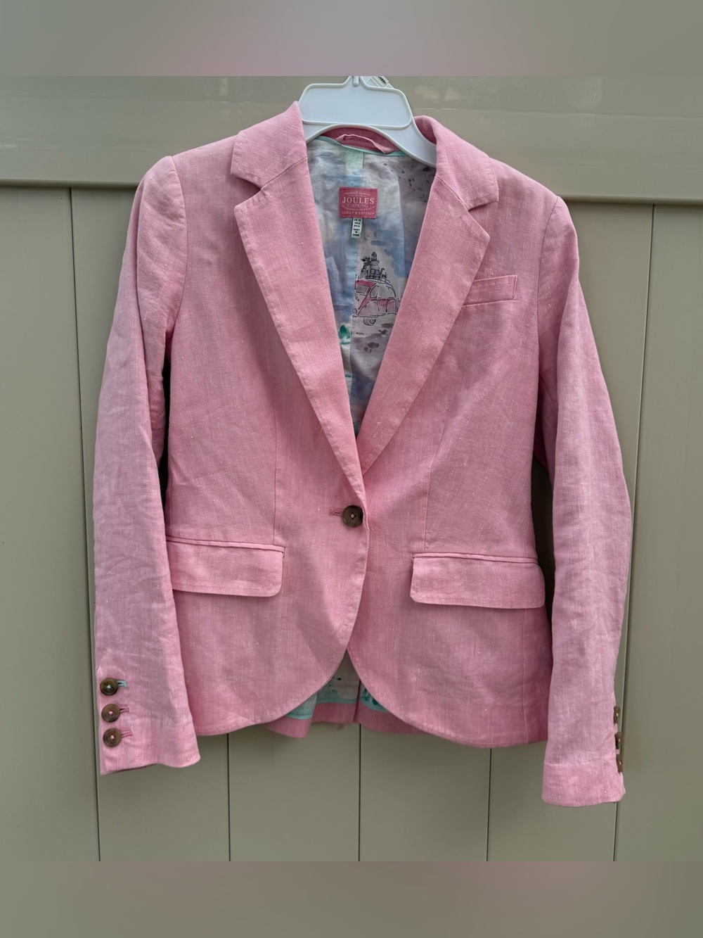 Joules Clothing Linen Blend Pink Blazer Size 6